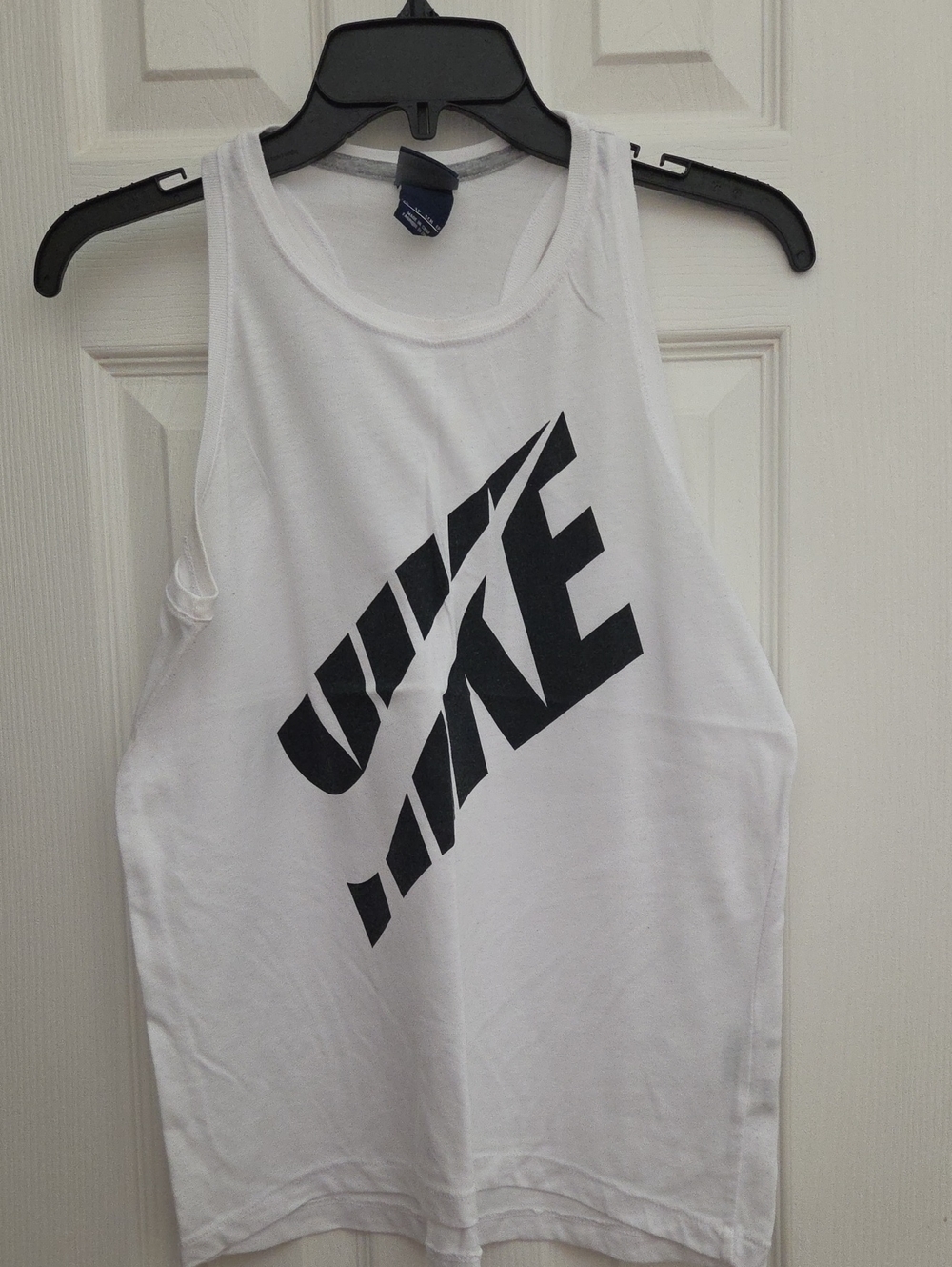 Nike White Tank with Diagonal Black Logo
